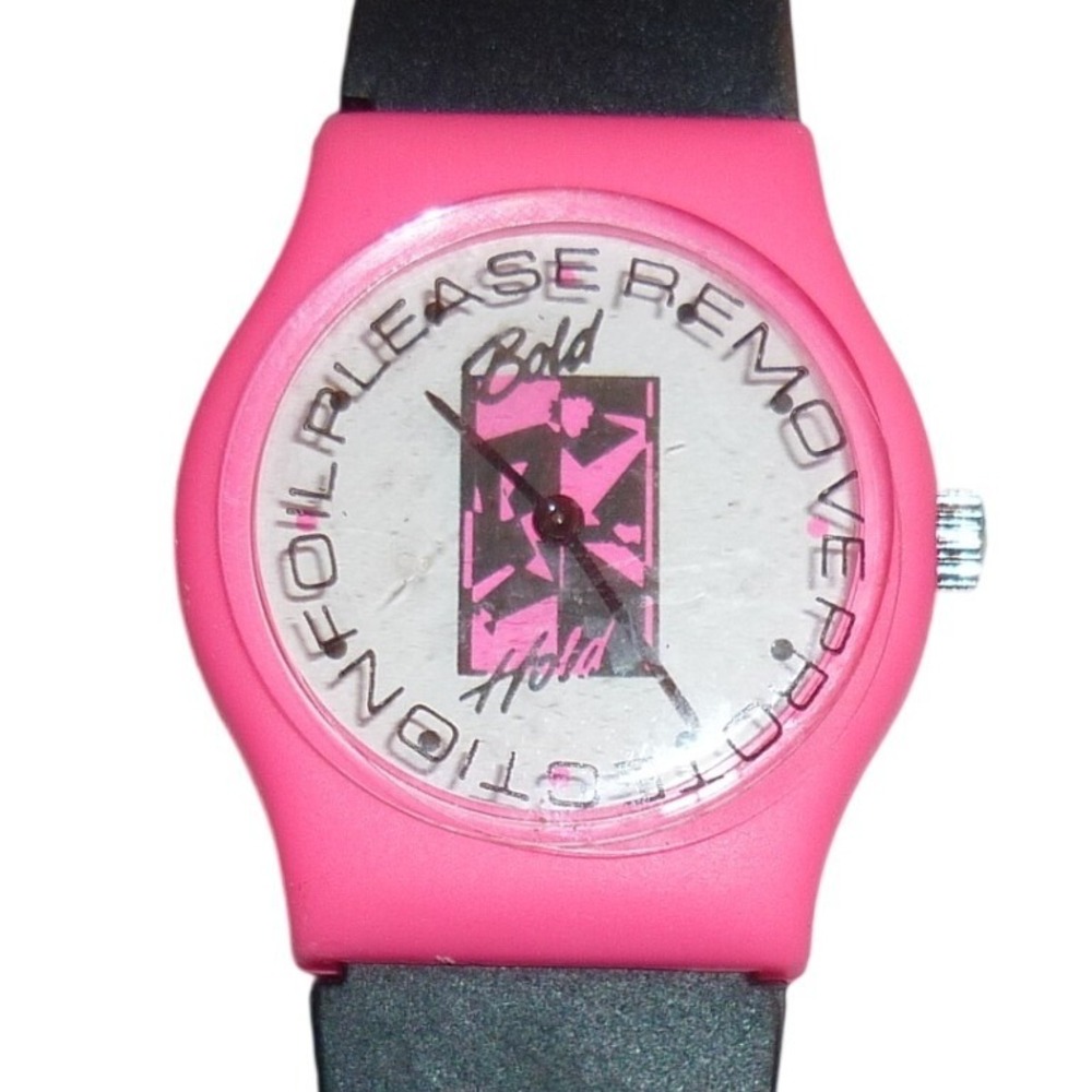 Bold Hold Vintage Style Neon Pink and Black Analog Watch with Rubber Strap